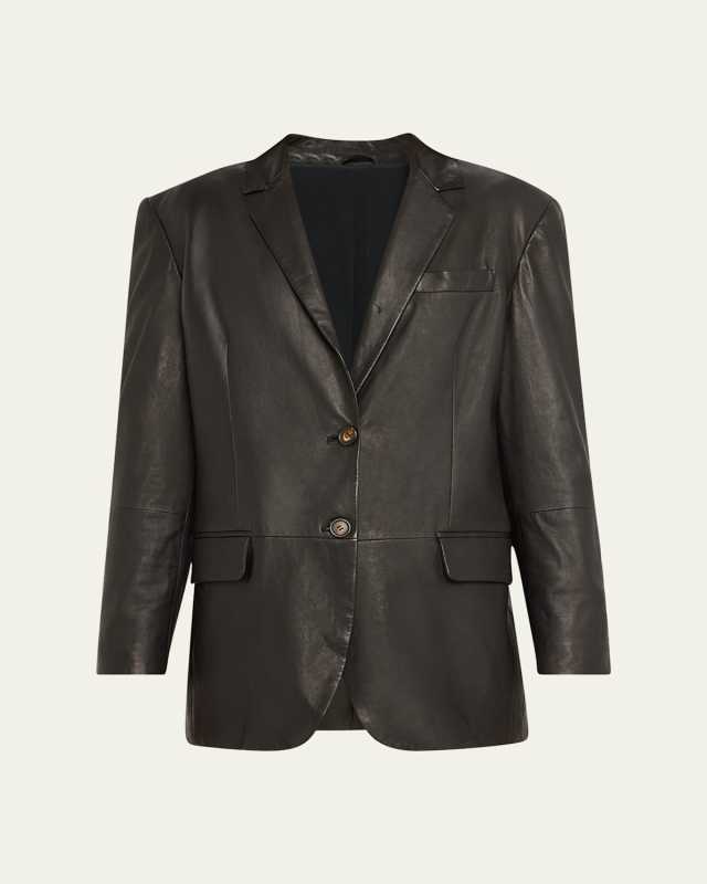 Washed Leather Double Button Jacket